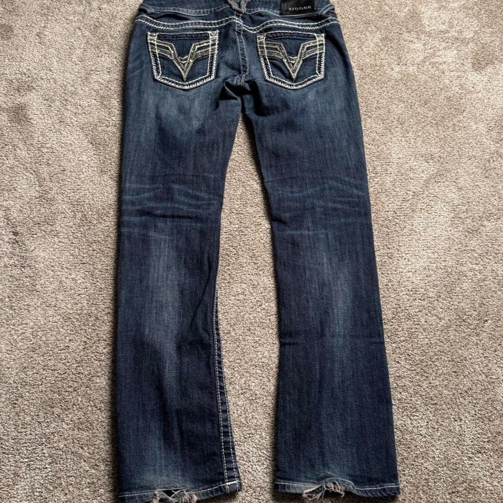VIGOSS "CHELSEA STRAIGHT" EMBELLISHED POCKET LOW RISE DENIM